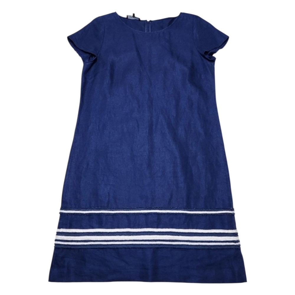 LAFAYETTE 148 New York Blue 100% Linen Dress With White Stripes Sz 10